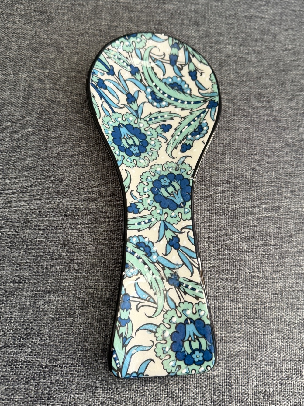 Nakkas Ceramic Blue Green White Floral Spoon Rest Glazed Texture ONE CHIP Turkey